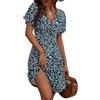 LIAMERHE Abito Estivo Donna Scollo a V Vestito a Portafoglio Manica Corta Floreale Abiti al Ginocchio Elegante per Cerimonia Invitata Matrimonio Spiaggia Vacanza Casual Boho Chic Floreale-1 S