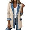 Generico Cardigan da Donna in Denim Patchwork con Colletto Jeans A Risvolto A Contrasto Cappotto Lungo in Maglia Giacca Primaverile Casual per Tutti I Giorni E Il Tempo Libero