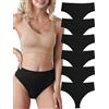 Evolyline Confezione da 6 perizoma da donna snellente mutandine perizoma da donna senza cuciture perizoma a vita alta, biancheria intima da donna in cotone, traspirante e morbido, Nero , M