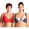 Curve Muse Reggiseno in Pizzo con Ferretto Sfoderato Taglie Forti con Spallacci Imbottiti-Confezione da 2-Black Print,Rose-8D