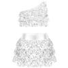 Freebily Vestito da Ballo Bambina Latino Americano Monospalla Abito da Ballo Tango Paillettes Crop Top Canotta + Gonna di Danza Classica Culottes Vestito da Pattinaggio Jazz