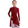 TiaoBug Abito da Ballo Bambina Lirico Contemporaneo Vestito da Pattinaggio Artistico Body Danza Classica Ballerina Costume da Ballo Latino Moderno Tango Dancewear Borgogna 7-8 Anni