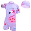 NautySaurs Costume da bagno intero per bambine, costume da bagno per bambini, con fenicottero viola, con cuffia da nuoto, Viola fenicottero, 10-11 Anni