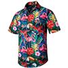 Rithern Hawaiana Camicia Uomo Manica Corta Camicia Estiva Uomo Hawaiane Fenicotteri Casual con Tasca Frontale Estate Spiaggia Verde/Blu/Rosa XL