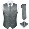Enlision Gilet da Uomo Elegante Paisley Jacquard Gilet Grigio da Abito Cravatta e Fazzoletto Set per Festa Sposa