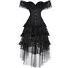 Hengzhifeng Corsetto con Spalline e Gonna Vittoriano Costume | Vestito Carnevale Dama Corsetto