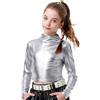 LOLANTA Top Corto Metallizzato da Bambina, Mezza Dolcevita, Maglia da Ballo Scintillante e Scintillante per Hip Hop, Disco, palco e Feste, Argento, 8-9 Anni, 140