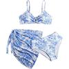 Generisch 2026 - Costume da bagno da bambina estivo, con motivo batik, 3 pezzi, costume da bagno intero, Blu, 15-16 anni