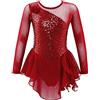 iEFiEL Body Pattinaggio Artistico Bambina Paillettes Vestito da Ginnastica Elegante Costumi da Ballo Latino Leotards Bodysuit Competizione 3-14 Anni Rosso 9-10 Anni