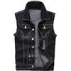 Momooda Uomo Gilet in Denim Strappato in Cotone, Nero, XL