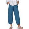 heekpek Pantaloni Donna Estivi Cotone Lino Leggeri Comodi Pantalone Casual Donna Larghi Tinta Unita Pantaloni Spiaggia 9/10 Lunghezza, Blu, XL