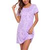 ENJOYNIGHT Camicia da notte in cotone a maniche corte da donna, abbigliamento da notte con stampa casual, Viola, M