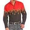 famesale Camicia Grafica da Uomo con Fiamma Camicie a Maniche Lunghe da Cowboy Occidentale Vintage Camicetta con Risvolto e Bottoni alla Moda Top Camicia Casual Regolare