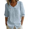 shownicer Camicia Donna Estiva Elegante Blusa in Cotone e Lino con Colletto a Mezza Manica a Sbuffo Polsino Abbottonato Camicetta A Blu S