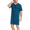 Enjoyoself Uomo Maglie Pigiama in Cotone Camicie Lunghe da Notte Pigiama Comoda Maniche Corte-tipo1-blu/L