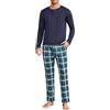Leversic Pigiama Uomo Invernale Pigiami da Uomo 2 Pezzi, Maniche Lunghe con Scollo Rotondo e Pantaloni a Quadri Morbido e Caldo Blu Navy-2 XL