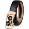 OBASDFD Cintura A Cricchetto Da Donna, Regolabile In Pelle Di Vacchetta Con Fibbia Automatica In Lega Motivo Floreale(Black,105CM/41.3'')
