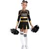 TiaoBug Bambina Costume da Cheer-Leader Manica Lunga Vestito Cheerleading con Pompon Uniforme da Cheer-Leader Ginnastica Leotards con Strass Lucidi Costume Carnevale Oro B 7-8 Anni
