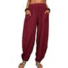 Kobilee Pantaloni Donna Eleganti Taglie Forti Gamba Larga Harem Morbidi Lunghi Curvy Estivi Elasticizzati Vita Alta Casual Leggeri Bianchi Lino Cotone Spiaggia