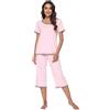 WiWi Pigiama da donna in viscosa di bambù, a maniche corte, 2 pezzi, top e pantaloni capri, taglie S-XXL, rosa, XXL