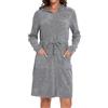 Mnamo Elegante accappatoio da donna con cappuccio e cerniera in spugna corto e leggero, grigio., S