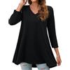Enmain Tunica Donna Nero Maglietta Donna Manica Lunga 3/4 Scollo V Maglia Taglie Forti Camicetta Longline Donna Elegante Comfort Tinta Unita, 4XL