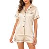 Lovasy Pigiama Donna Estivo in Raso con Bottoni Davanti Corto Seta Spalline Bianco Nero Blu Pigiami Donna Seta Corto Set