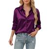 Stamain Camicetta in Raso da Donna Camicia abbottonata a Maniche Lunghe in Seta Top Donna per Lavoro Ufficio e attività Commerciale Viola 3XL