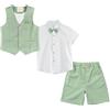 LOLANTA 4PZ Completo Cerimonia Bambino, Ragazzi Paggetto Matrimoni Abito, Bambini Gentiluomo Estate Lino Gilet Pantaloncini Suit Set, Battesimo Prom Compleanno Partywear, Verde, 5-6 Anni, 120