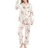 Generisch Pigiama da donna, pantaloni lunghi, set di biancheria da notte, morbido, comodo, pigiameria con scollo a V, loungewear, carino pigiameria da donna, Colore: rosa., L