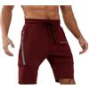 WORWE Pantaloncini da Allenamento per Moda Sportiva da Uomo con Tasche con Cerniera per Sport Corsa Palestra Yoga Crossfit Tessuto Traspirante Asciugatura Rapida (XXL, Rosso Vino)