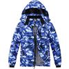 MoFiz Giacca da Sci Bambini Invernale Cappotto in Pile Caldo da Neve Impermeabile Antivento Giacche Ragazzi con Cappuccio Rimovibile Mimetico Blu L(13-16 anni)