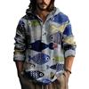kewing Camicie da Uomo a Maniche Lunghe in Lino e Canapa Camicie Casual con Cappuccio a Mezzo Cardigan Bottoni Abbottonatura Animali marini Stampati in 3D Pesce Pullover per Le Vacanze Top