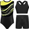 Kaerm Bambina Body Ginnastica Artistica con Crop Top e Pantaloncini Set di Balletto Competizioni Allenamento Sport Body Danza Classica Moderna Leotard Senza Maniche Giallo 5-6 anni
