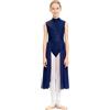 Kaerm Ragazze Vestito da Balletto Ballo Lirico Contemporaneo Senza Maniche Maxi Abito da Pattinaggio Artistico Body Danza Classica Ballerina Costume da Ballo Latino Tango Blu Scuro 9-10 Anni