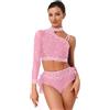 Freebily Body da Ginnastica Ritmica Donna Abito da Ballo Latino Tango con Piume Strass Abito Pattinaggio Artistico Crop Top Monospalla + Minigonna Costume da Danza del Ventre Rosa S