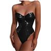 WEITING Body sexy da donna in pelle PU senza spalline a fascia senza spalline slim autunno moda casual partito-BK,XXL