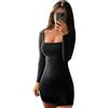 QKEPCY Vestito Donna Corto Maniche Lunghe Mini Abito Sexy Abiti Donna Bodycon Dress Sexy Nero Maniche Lunghe Vestiti de Discoteca Sera Cocktail Party Tubino Autunno Inverno