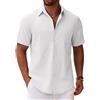 COOFANDY Camicia da Uomo a Maniche Corte Camicia Estiva in Lino Camicie in Cotone con Taschino Camicie a Maniche Corte da Spiaggia Casual Vacanze Bianco 3XL