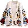 Lazutom Cardigan da donna autunnale carino ricamo cartone animato anatra maglia cardigan maglione button down morbido lana misto cappotto