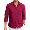 HISDERN Camicie in Lino e Cotone Uomo Manica Lunga Causal Bottoni Regular Fit Estiva Leggere Camicia Spiaggi Shirts con Taschino