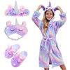 Piefry Bambina Accappatoio Morbido Unicorno Vestaglie con Cappuccio per Bambine con Unicorno Pantofole, Benda e Fascia - Regali per Ragazze (Porpora, 4-5 anni)