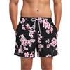 EDOTON Costume da Bagno Uomo con Tasca con Cerniera Pantaloncini da Bagno Impermeabili ad Asciugatura Rapida Pantaloncini da Bagno Regolabili con Coulisse (EU XL/Tag XXL, Fiore Nero)