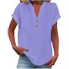 Lenago Top estivo da donna 2025 alla moda in cotone e lino a maniche corte camicie con scollo a V casual vestibilità ampia con bottoni camicette abiti, H07 Viola, 4X-Large