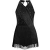 iiniim Jazz Latino Tassel Abito da Ballo per Ragazze Ragazze Strass Scintillante Tuta di Concorso Leotard Abito Nero 9-10 Anni