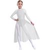 Freebily Vestito da Balletto Bambina Danza Lirica Contemporanea Abito da Ballo Latino Tango Maniche Lunghe Body Ginnastica Ritmica Vestiti Danza Samba Rumba Salsa Valzer Bianco 11-12 Anni