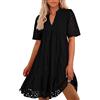 Generic Vestito Lungo Elegante - Vestito Donna Estivo Ricamo Sangallo Traforato, Scollo V, Maniche Corte, Balze Volant, Abito Corto Svasato Casual Vacanza Spiaggia 2025 Primavera Estate