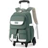 BOZONLI Zaini con Rotelle Staccabili Zaino con Ruote Trolley 32x18x48 Zaini Trolley Viaggio per Ragazzi Ragazze, Verde