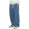 Generico Kirakuco Pantaloni Giapponesi Uomo Larghi Pantalonis di Velluto A Coste Lunghi Taglio Dritto Modello Pantalone con Vita Elasticizzata e Cordino Baggy Elasticizzati Casual Sweatpants Blu XXL