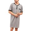 Yukiuiny Maglie Pigiama Uomo Abbigliamento da Notte Cotone Camicie Lunghe per Dormire,Maniche Corte-1-Grigio/3XL